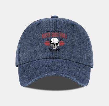 Rock Skull Print Washed Baseball Cap Soft Comfortable Lightweight Breathable Adjustable Style