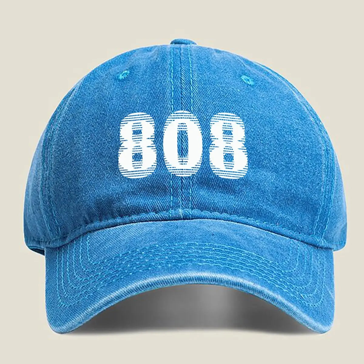 Bold “808” Text Unisex Adjustable Adult Washed Baseball Cap Casual Hat