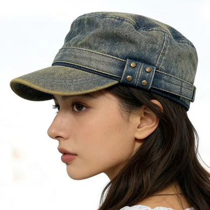 High-Quality Vintage Studded Washed Denim Baseball Cap