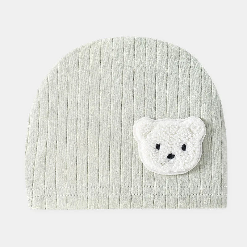Soft Infant Beanies Caps Baby Hat Cartoon Bear Boneless Muslin Hat Newborn 0-3M