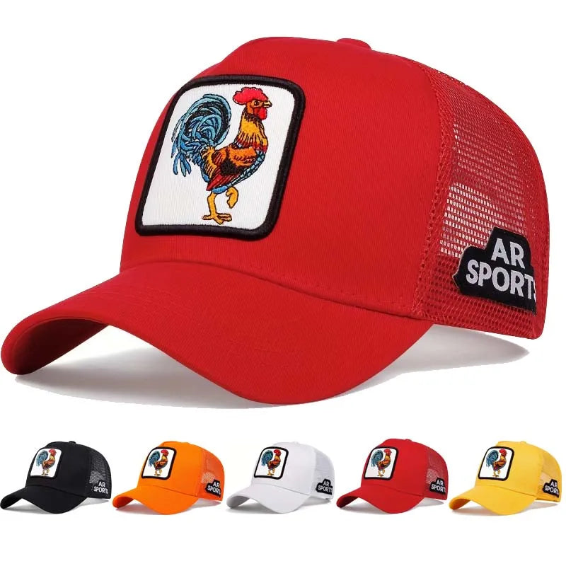 Spring New Animal Embroidery Net Rooster Hat Male and Female