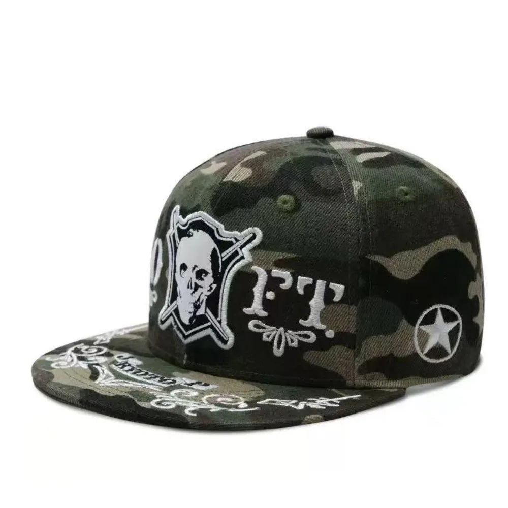 2026 Camouflage Skull Embroidery Snapback Hat