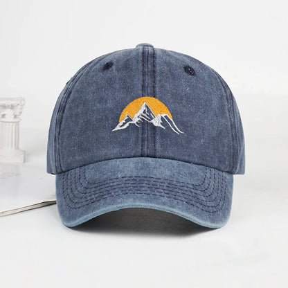 Vintage Mountain Sunrise Embroidered Washed Baseball Cap