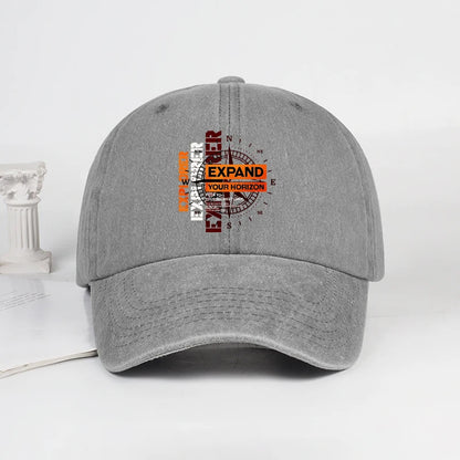Explorer Compass Print Washed Baseball Cap