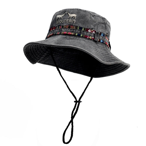 Outdoor Sun Hat Woman Bucket Hat Man Cotton Embroidered Vintage Beach Waterproof Fisherman