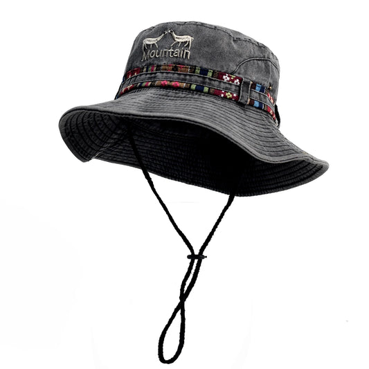 Outdoor Sun Hat Woman Bucket Hat Man Cotton Embroidered Vintage Beach Waterproof Fisherman