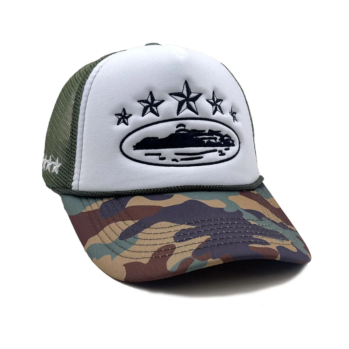 Street Style Star Ship Embroidered Breathable Mesh Trucker Hat