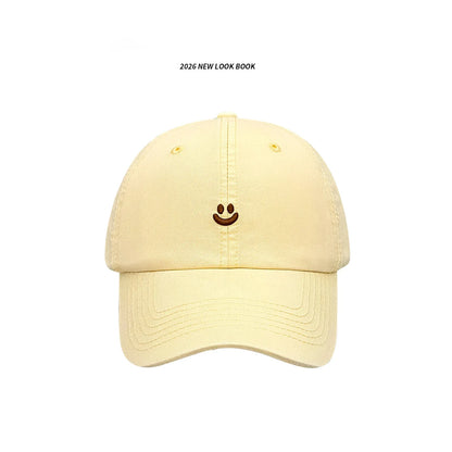1 Piece of Women's Retro Washed Smiley Face Embroidered Baseball Cap