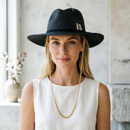 Fashionable Metal RB Letter Straw Sun Hats