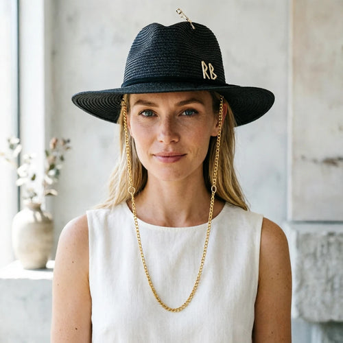 Fashionable Metal RB Letter Straw Sun Hats