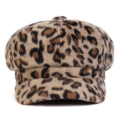 Unisex Plush Leopard Print Personality Newsboy Hat Spring Autumn