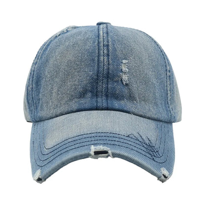 Cross-Border Washed Distressed Embroidered Denim Baseball Cap