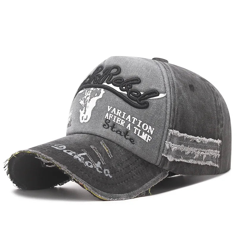 Four Seasons Baseball Cap Casual Wash Embroidered Cap Curved Brim Bowler Sun Hat Vintage distressed
