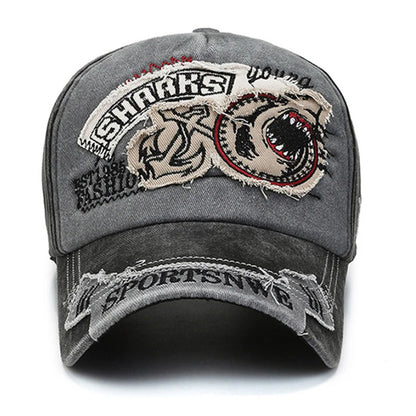 Unisex Washed Cotton Vintage Cap Sharks Embroidery Baseball Cap Men And Women Outdoor Sports Hats