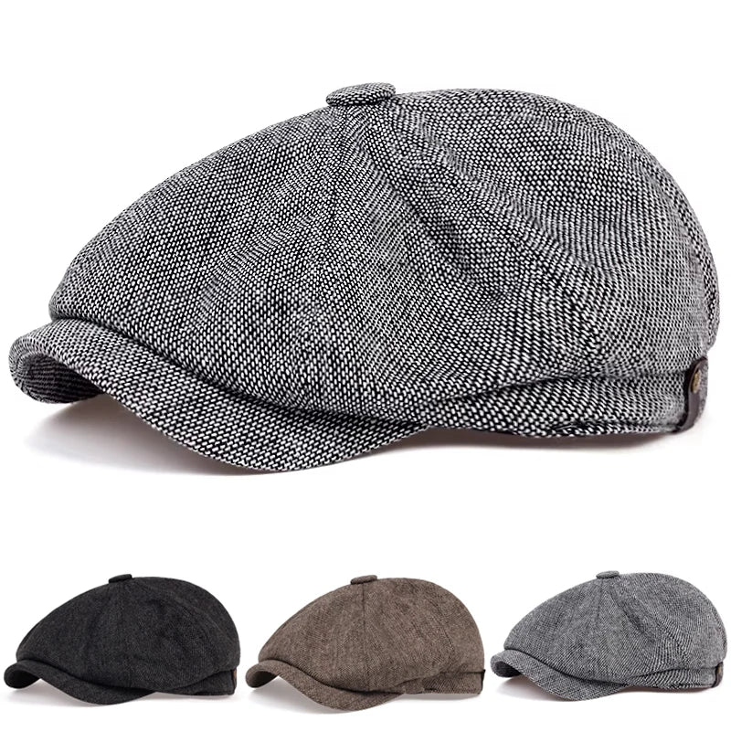 Men Casual Newsboy Hat Peaky Spring Autumn Diamond Check Retro Beret Hat