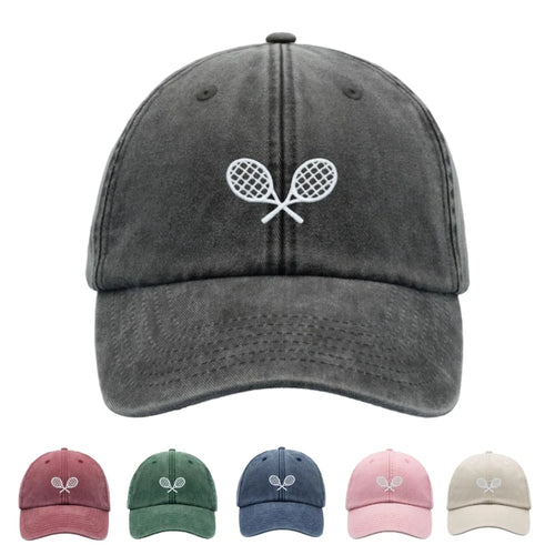 1pc Tennis Racquets Crossed Retro Washed Baseball Caps for Men