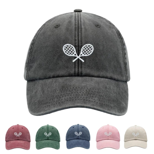1pc Tennis Racquets Crossed Retro Washed Baseball Caps for Men