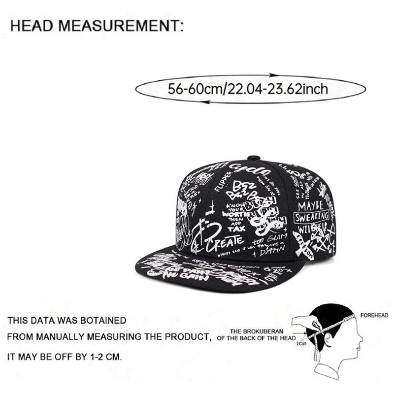 Fashionable Creative Snapback Hat Graffiti Letter Printed Hip Hop