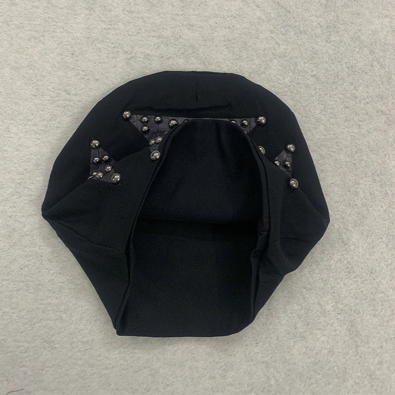 Y2K Punk Croc-Embossed Cross Studded Knit Beanie