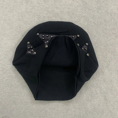 Y2K Punk Croc-Embossed Cross Studded Knit Beanie