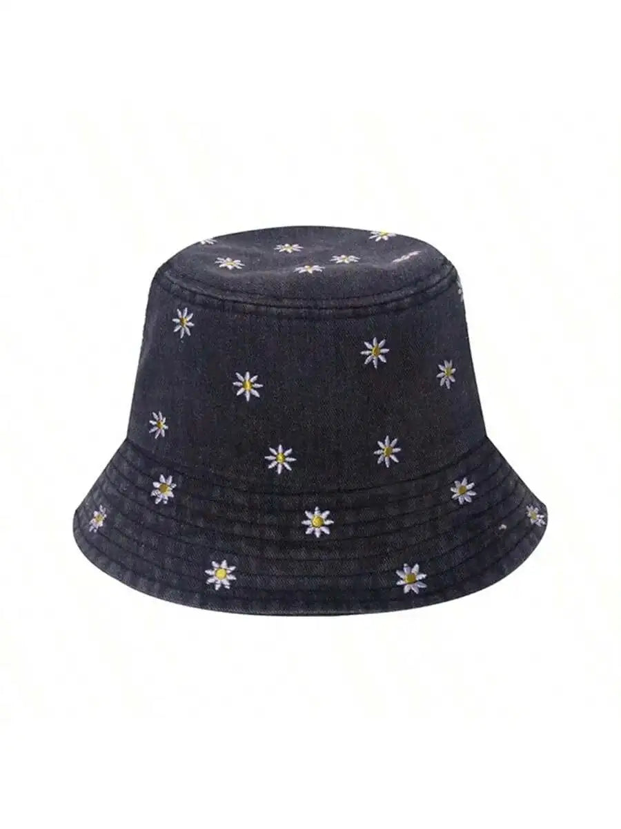 Spring Summer Strawberry Embroidery Denim  Bucket Hat