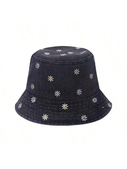 Spring Summer Strawberry Embroidery Denim  Bucket Hat