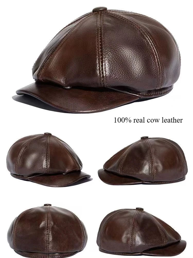 2026 Genuine Cow Leather Classic Brown Newsboy Hats