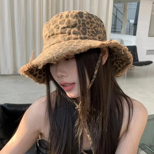 Leopard Print Fisherman Hat With Large Eaves