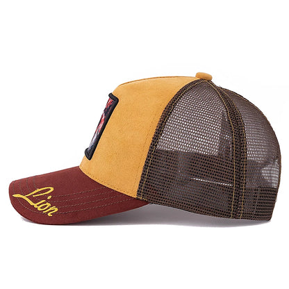 Unisex Mesh Cap Lion Pattern Patch Design Suede Hat Women And Men Summer Animal Baseball Cap
