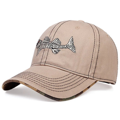 Fish Bone Embroidered Baseball Cap Men's and Women's