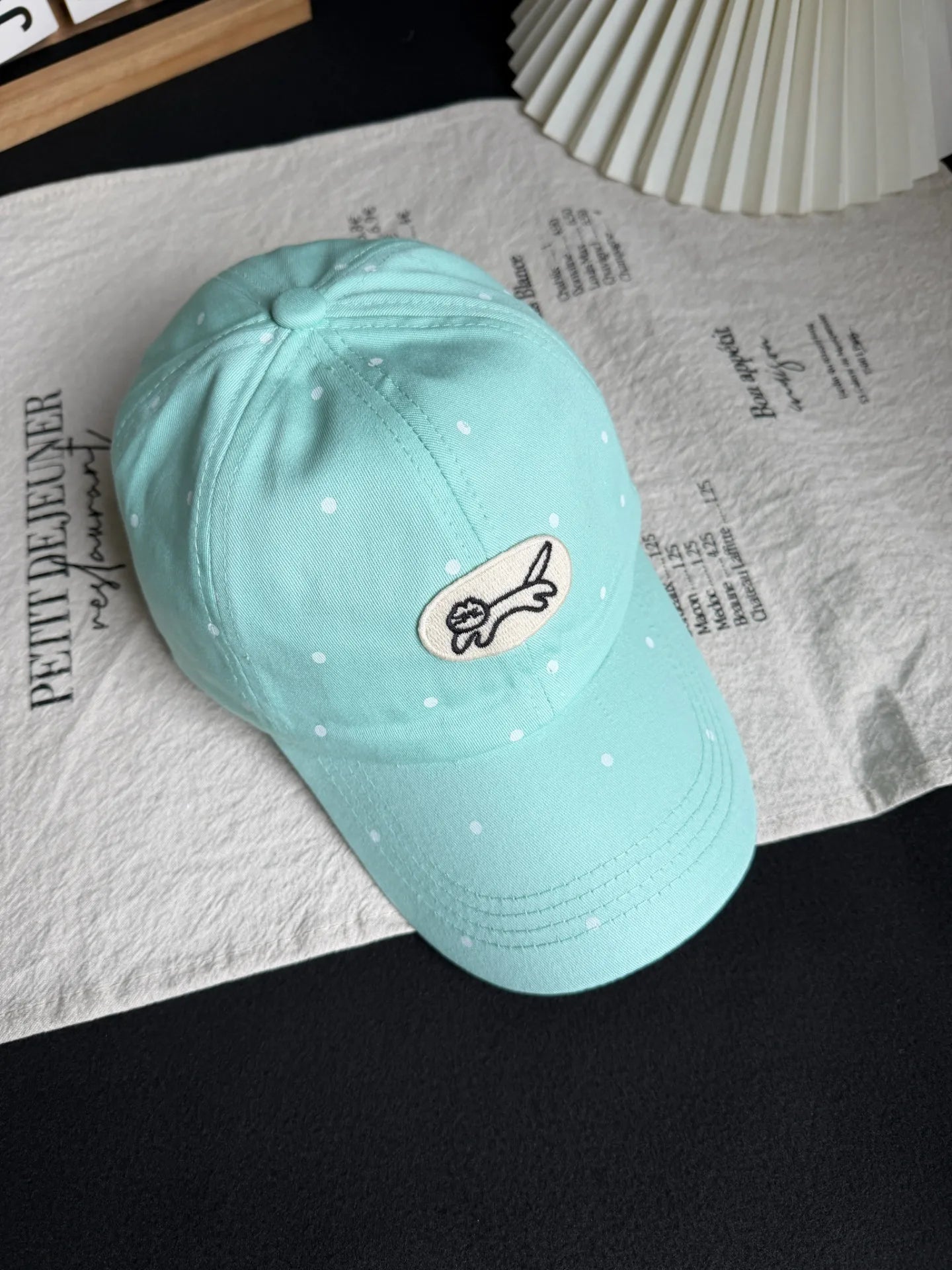 Cute Cartoon Cat Embroidery Polka Dot Baseball Cap for Women