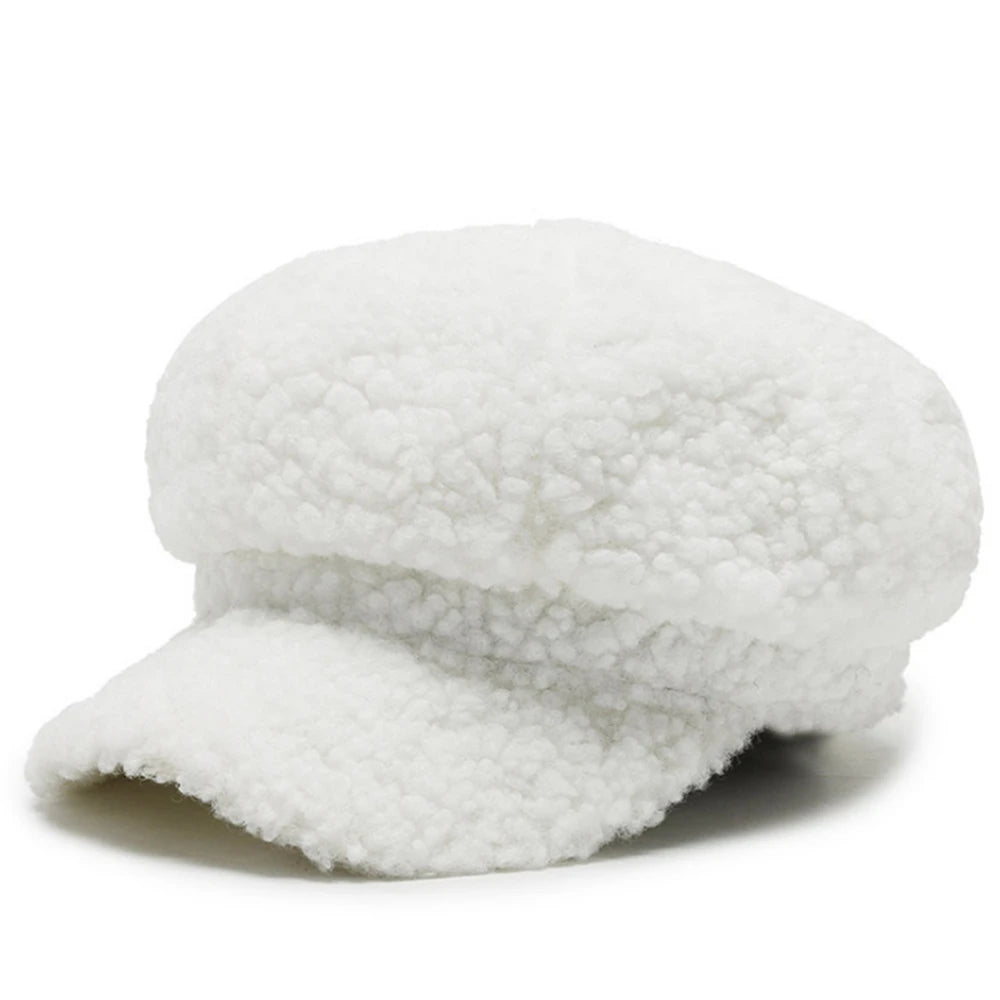 Fashion Lamb Wool Berets Women Autumn Winter Painter Hat Octagonal Cap