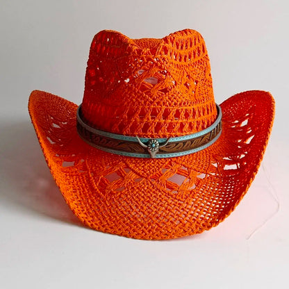 Hand-Woven Crochet Raffia Cowboy Hat