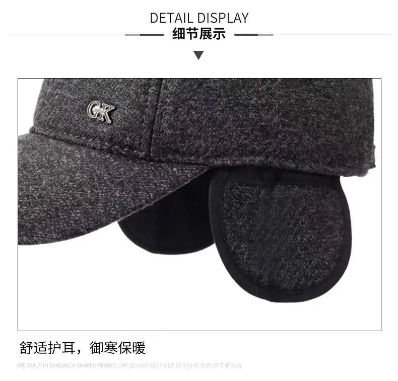 Thickened Warm Winter Hat Color Block Earflap Baseball Cap Ear Protection Adjustable Outdoor Casual Cap