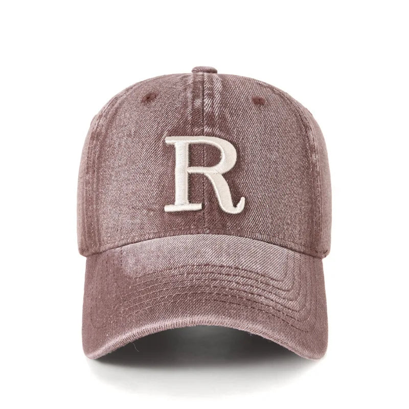 Fashion R Letter Denim Baseball Cap, Washed Cotton Peaked Hat