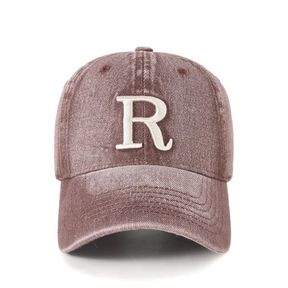 Fashion R Letter Denim Baseball Cap, Washed Cotton Peaked Hat