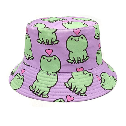 Funny Cartoon Frog Pattern Bucket Hats Hats