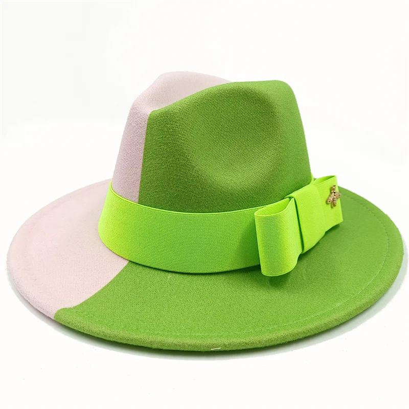 Bow Tie Fedora Hat Winter Round Bumpy Surface Flat Top