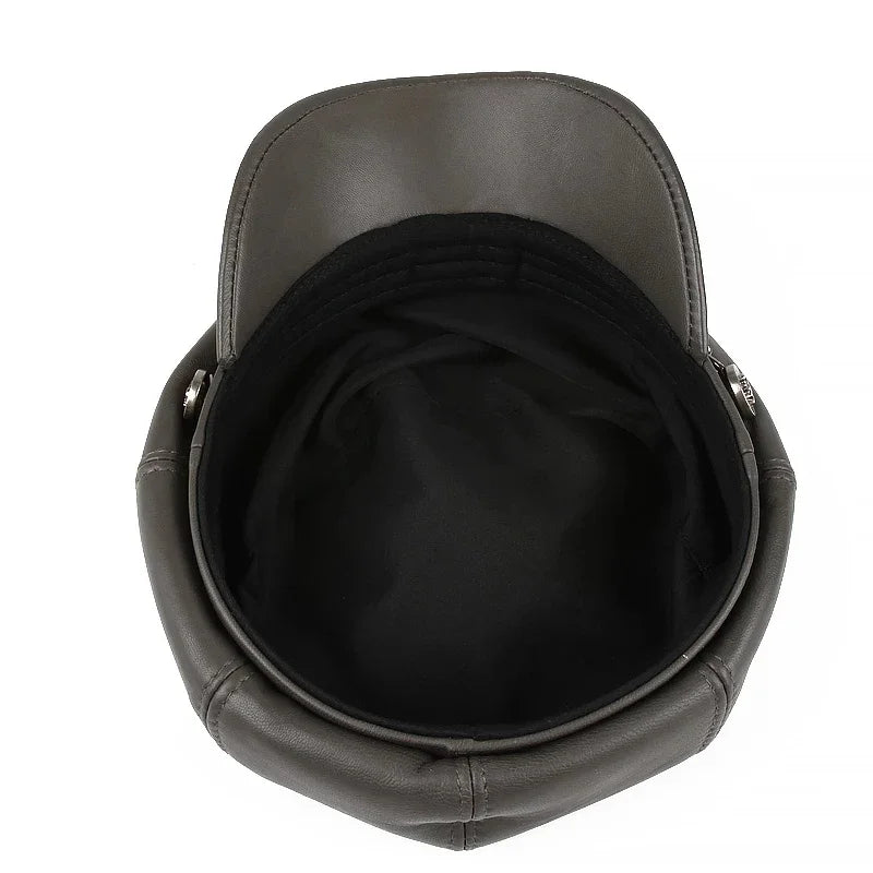 Harajuku Women Spring Octagonal Hat Female British Retro Genuine Leather Beret Caps