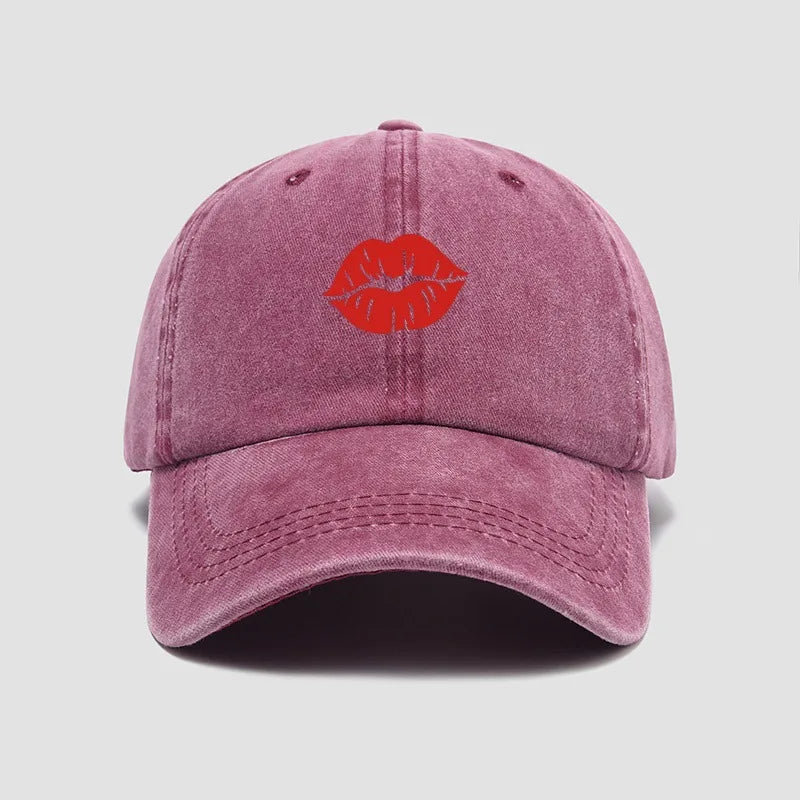 Red Lips Kiss Printed Baseball Hat Sunscreen, Sunshade, Party Travel Hat Simple Design