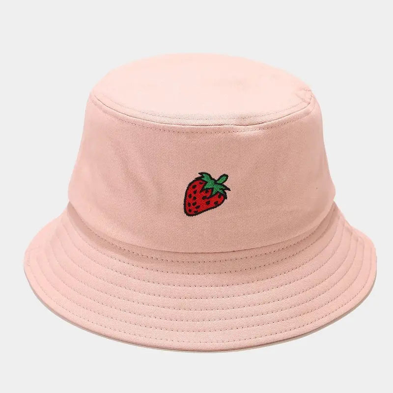 2024 Panama Bucket Hat Fruit Strawberry Embroidered Fishing Cap