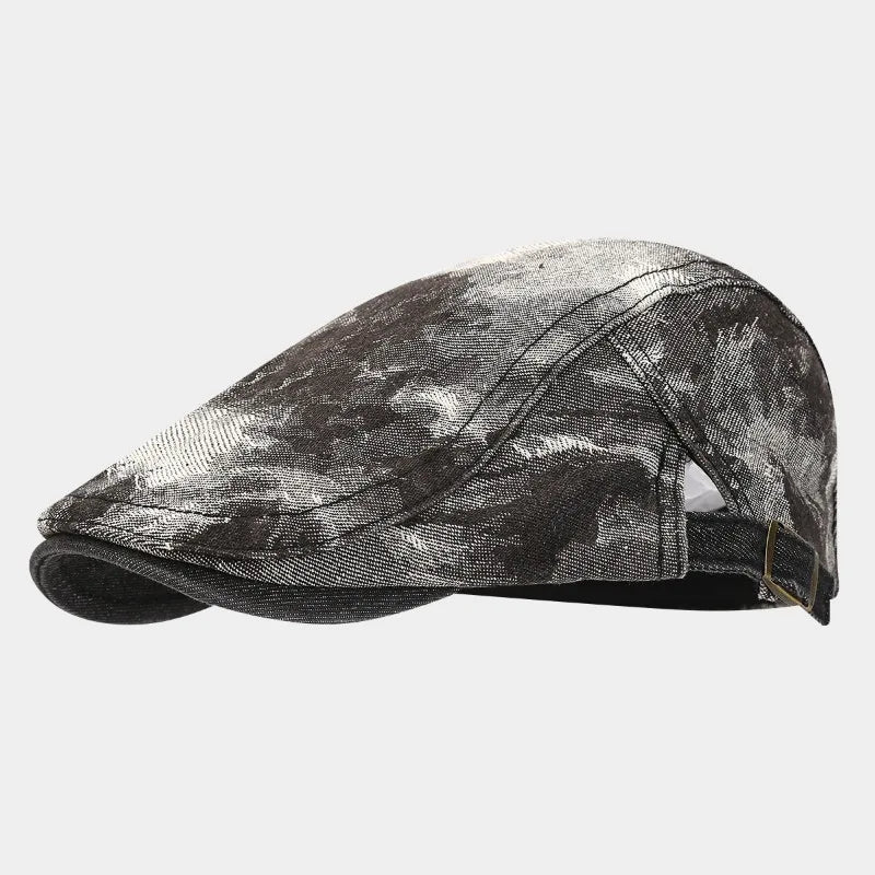 Vintage Tie Dye Washed Denim Flat Cap