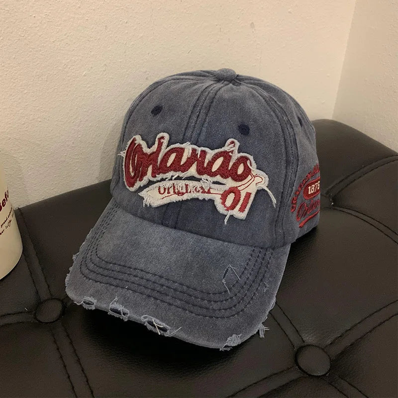 American Retro Old Baseball Cap Soft Top Big Head Circumference Showing Face Small Cap Outdoor Letter Embroidered Sun Hat