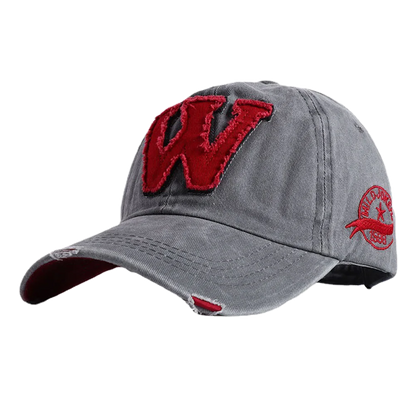 2025 W Letter Embroidery Washed Cotton Baseball Cap