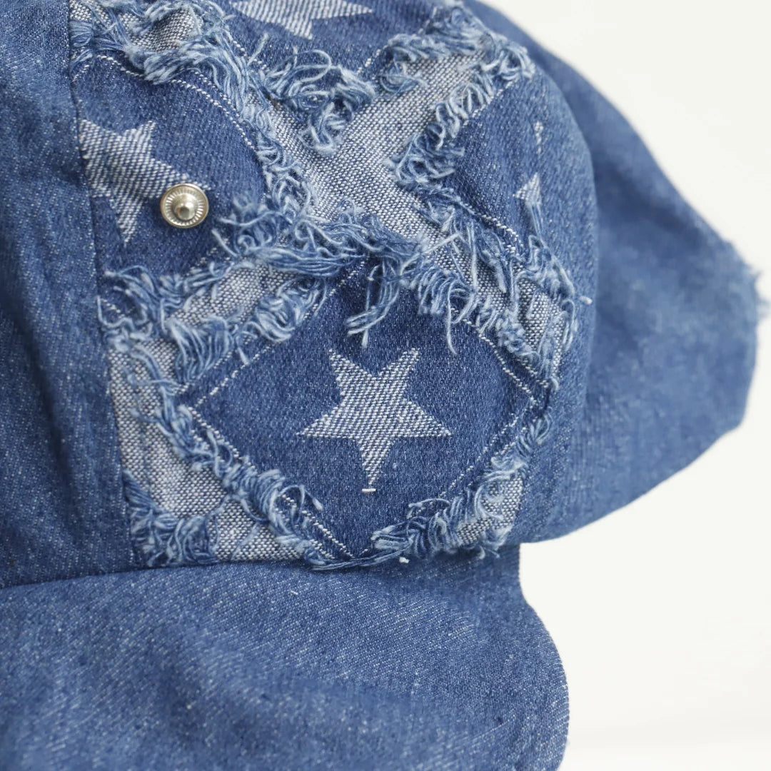 Y2k Rough Edge Star Design Denim Berets Caps