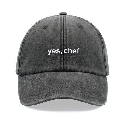 1pc "yes, Chef" Printing Baseball Cap Vintage Washed Unisex Dad Hat
