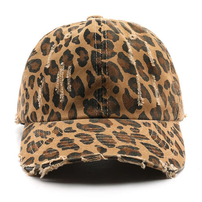 Vintage Distressed Leopard Print Baseball Cap
