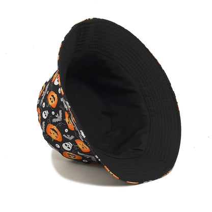 Halloween Bucket Hat Black Orange Pumpkin Jack O Lantern Spooky Party Cosplay Decoration Panama Hat