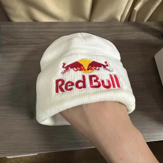Embroidered Red Bull Knitted hat Beanie Winter Hat Unisex Warm Cap Red Bull