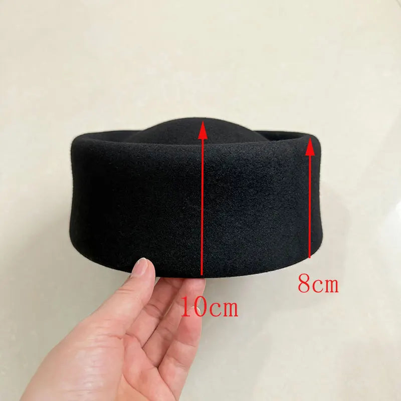 Classic Designer Ladies Black 100% Wool Beret Hat Fancy Felt Hat